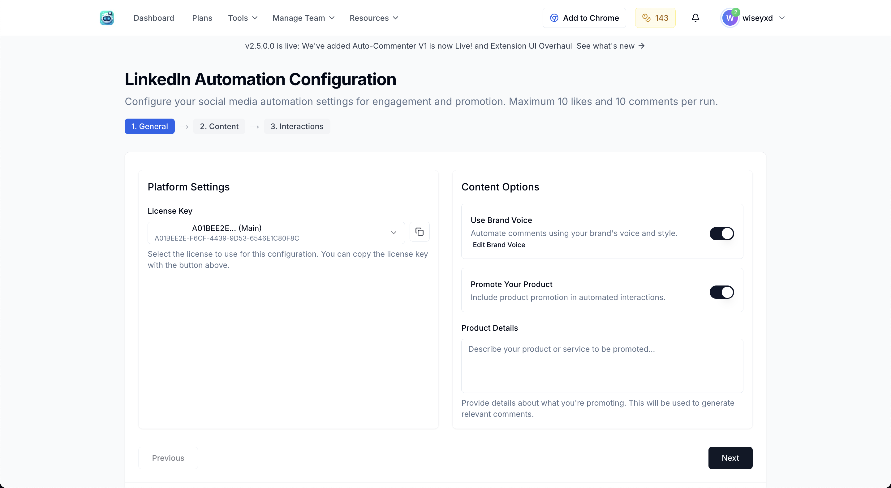 LinkedIn Configuration - General Tab