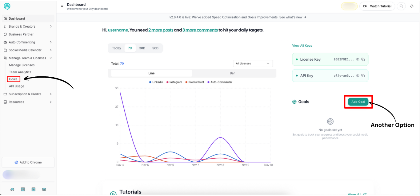 Navigate to Goals section
